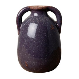 Decorative Stoneware Vase, Double Handles, Purple, 12 cm Height, Antique Style,