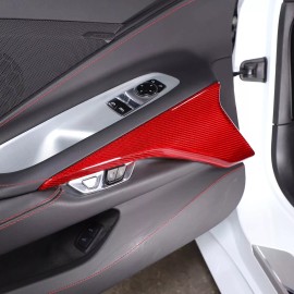 autopart2021 Red Real Carbon Fiber Interior Door Armrest Panel Trim Cover for Corvette C8 20+
