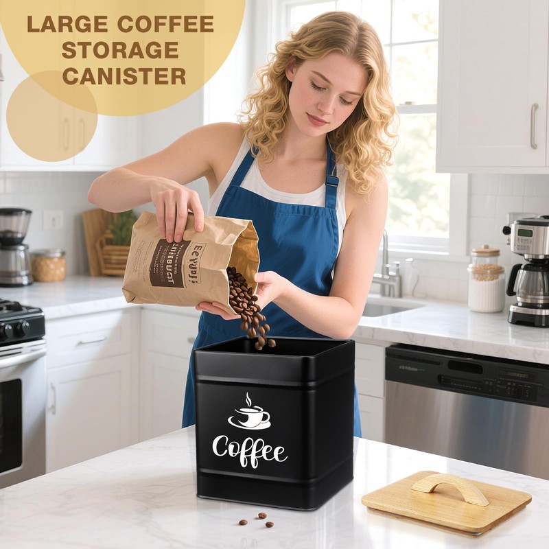 Maxdot 40 oz Black Airtight Coffee Canister Large Iron Farmhouse