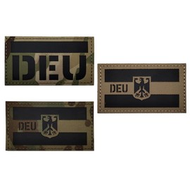 Pack of 3 German Flag IR Infrared Reflective Patches Velcro for Tactical Military Clothing Backpack Baseball Cap Uniform Vest Dog Harness Patch