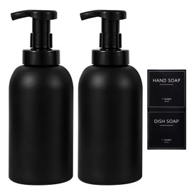 Foaming Hand Soap Dispenser Glass Jar Foam Dish Soap Dispenser for Bathroom and Kitchen Sink, Liquid Pump Bottle for Shampoo, Body Wash, Black, 2 Pack