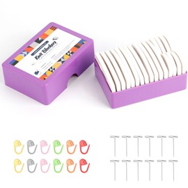 JABNOW Comb Needles Knitting Blockers Knitting Set with 50 T-Needles, Knitting Blocker Knitting Blocking Combs Tension Pins with 20 Stitch Markers, Curved Knitting Blocking Combs Tension Needles