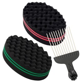 2pcs Sponge Brushes Afro Comb Oval Double Hole Curling Sponge Foam Loose Wave Sponge Brush