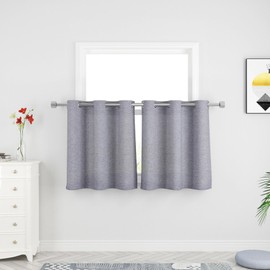 Short Curtains Gray Linen Textured Kitchen Small Tier Curtains 24 inches Long Privacy Half Window Curtains Over Sink Bathroom Basement Curtain Panels Grommet Top 2 Pieces 32"x24"