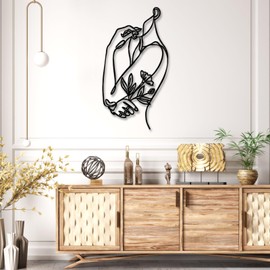 Metal Line Wall Art, Flower Woman Metal Wall Art, Metal Line Art Wall Decor, Woman Shape Wall Art, Female Body Wall Art, Abstract Line Wall Art, Living Room Bedroom Bathroom Wall Hanging (12"x 24"| 33x62cm, Black)
