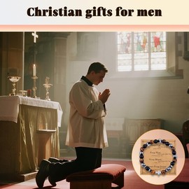 Christian Gifts for Men of God Cross Bracelet Religious Catholic Christmas Birthday Gifts for Him Christening Baptism First Communion Confirmation Gift Ideas Faith Bless Prayer Gift Rosary Bracelet