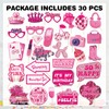 30Pcs Pink Girl Birthday Photo Booth Props with Sticks,Hot Pink