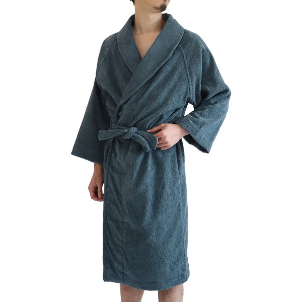 Sensui Bathrobe, Made in Japan, Antibacterial, Deodorizing, Women's, Men's, Towel, 100% Cotton, Osaka Senshu Towel, Unisex, Room Wear, L Size, Shadow Blue
