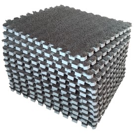 12 pcs Shaggy Soft EVA Foam Interlocking Carpet Fluffy Rugs Protective Floor Tiles Sport Play mats for Home Parlor, Bedroom, Children Kids Room (Grey)