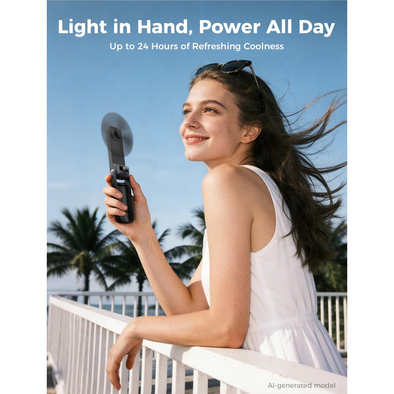 Aecooly Slim Portable Fan with Digital Display, Thin Handheld Fan,