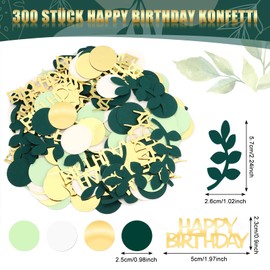 Pack of 300 Confetti Happy Birthday Table Decoration Birthday Green and Gold Confetti Decoration for Anniversaries Parties for Men Women Girls Boys