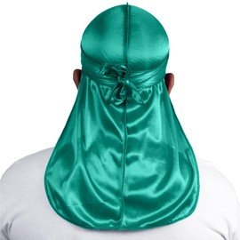 ForceWave Silky Durag for Men Wave Cap Satin Dorag for Men Women 360 Wave (Dark Cyan)