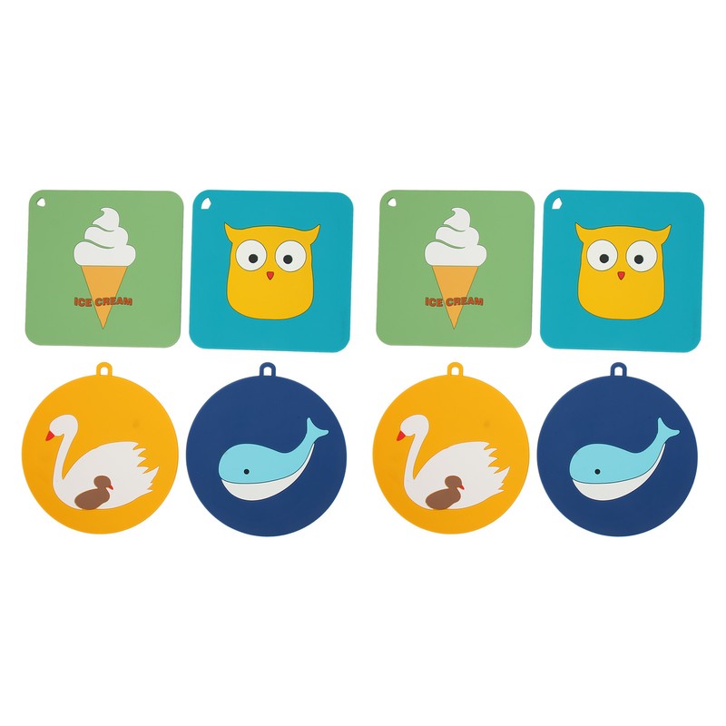 6Pcs Silicone Trivet Mats Cartoon Style Anti Slip Flexible Hanging