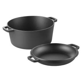 2-in-1 Pre-Seasoned Cast Iron Dutch Oven with Skillet Lid 5QT Cookware and Proofing Basket Bread Baking Accessoriescolor: Black Color, capacity: 5 qt