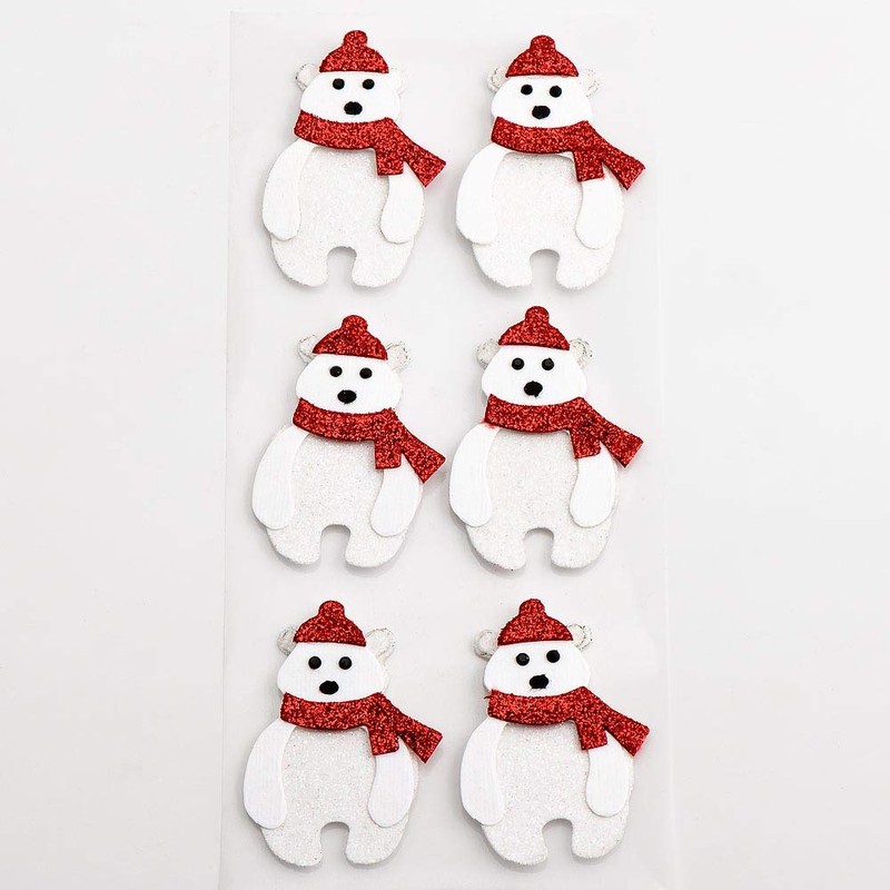 Glitter Polar Bears Christmas Craft Decorations (Pack of 6)