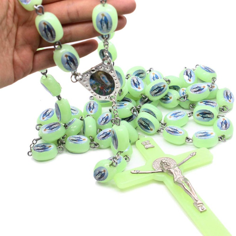 RICHRAIN Luminous Wall Rosary Beads Glow in Dark, Catholic Large