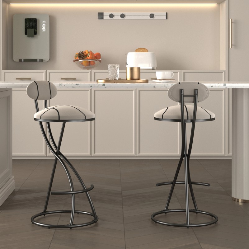 Upholstered Metal Bar Stools Set 2 Striped Counter Height Modern