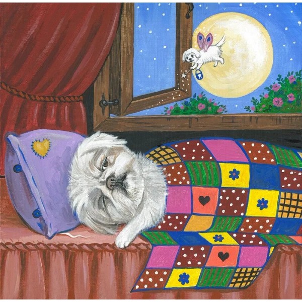 4x4 Print of Painting Pekingese Tooth Fairy RYTA art blanket