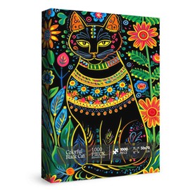 Cat Flower Puzzles for Adults 1000 Pieces, Black Cat Art Jigsaw Puzzles, Animal Cute Garden Puzzles