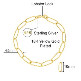 Savlano 925 Sterling Silver 4.5MM Paperclip Link Bracelet - 18K Gold Plated 7.5” Inch Paperclip Chain for Women comes with a Gift Box - Made in Italy (Yellow)