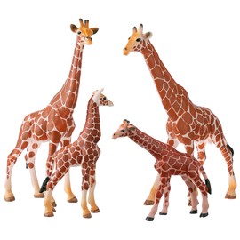 JOKFEICE Wild Animal Figures - 4pcs Realistic Giraffe Family Action Model - Early Educational Toy, Birthday Cupcake Topper Gift for Boys and Girls