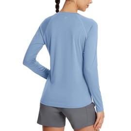 baleaf Women's Workout Shirts Long Sleeve Running Tops Quick Dry Moisture Wicking Athletic T-Shirts for Exercise Gym Sports Yoga Heather Blue L