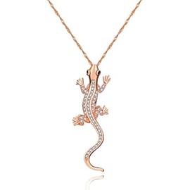 Uloveido Rose Gold Plated Cubic Zirconia Pave Gecko Lizard Pendant Lucky Amulet Necklace for Men or Women N1012-Rose Gold