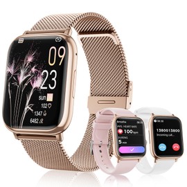 Loekneue Smartwatch for Women, 1.83” Fitness Watch with Blood Pressure, Calls/Messages, Female Cycle Tracking, Heart Rate & Sleep Monitor, IP68 Waterproof for Android & iPhone (Rose Gold)