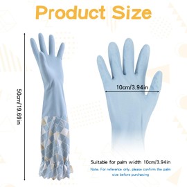 3 Pairs of Household Gloves, SHAIDOJIO Long Dishwashing Gloves with Lining, Waterproof Cleaning Gloves, Rubber Gloves, Long with Lotus Edge, for Kitchen, Bathroom, Laundry, Gardening, Pet Care, Pink,