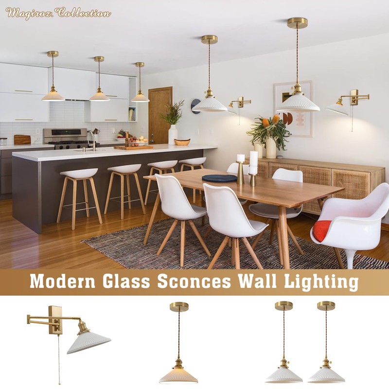 Magiroz Vintage Milk Glass Wall Sconce Modern Rushed Brass Swing