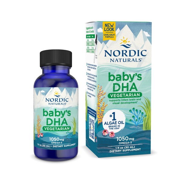 Nordic Naturals Baby’s DHA Vegetarian, Unflavored - 1 oz - 1050 mg Plant-Based Omega-3 - Supports Brain & Vision Development in Babies - Non-GMO, Vegan - 15 Servings