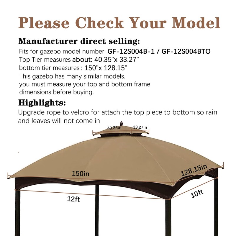 SCOCANOPY Replacement Top for Lowe's Allen Roth 10X12 Gazebo Model