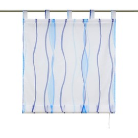 ESLIR Roman Blind with Eyelets, Kitchen Roman Curtains, Transparent Tab-Top Roller Blind Curtains with Wave Print, Modern Voile Blue, W x H 100 x 140 cm, Pack of 1