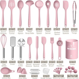 Silicone Cooking Kitchen Utensil Set, AIKKIL 43 Pcs Pink Cooking Utensils Set, Turner, Tongs, Spoon, Spatula, Kitchen Gadgets Tools Set For Nonstick Cookware, Heat Resistant (Dishwasher, BPA Free)