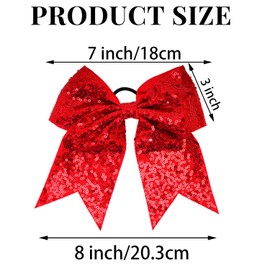2 PCS 8" Large Cheer Bows Sequin Cheer Hair Bows Ponytail Holders Cheerleading Bows for Jumbo Cheerleading Teen Girls Sports (Red)