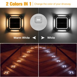 VOLISUN Solar Driveway Lights Dock Deck Light 8-Pack,2 Colors in 1,Solar Powered 1200mAh Battery,Waterproof Outdoor Warning Step Light for Driveway (2 Colors Lighting,White/Warm White)
