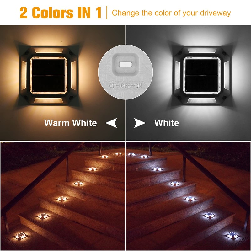 VOLISUN Solar Driveway Lights Dock Deck Light 8-Pack,2 Colors in