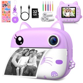 Kids Camera Instant Print,2.5K Digital Video Instant Print Camera for Kids, Selfie Toddler Cameras with No Ink Print Paper & 32G SD Card, Christams Birthday Gifts for Girls Boys Age 3-12
