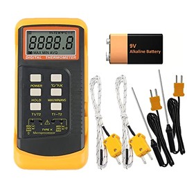 Mengshen Termómetro Digital Tipo K, 2 Canales Con Sensor De Sonda De 4 Termopares -501370C (-582498F) C F Escala Kelvin Medidor De Temperatura...     