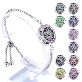 H&PY 2PCS/Lot Stainless Steel Aromatherapy Essential Oil Diffuser Bracelet, Tree of Life Pattern Locket Adjustable Link for Women Gift (B2783-ZH4)