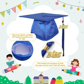 Kindergarten Graduation Cap Gown with 2025 Tassel Graduation Stole Certificate, for Preschool Children Kids, Blue, 27