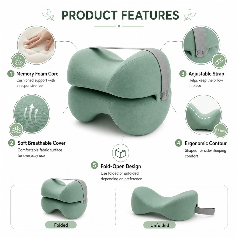 Memory Foam Knee Pillow for Side Sleepers – Leg Support