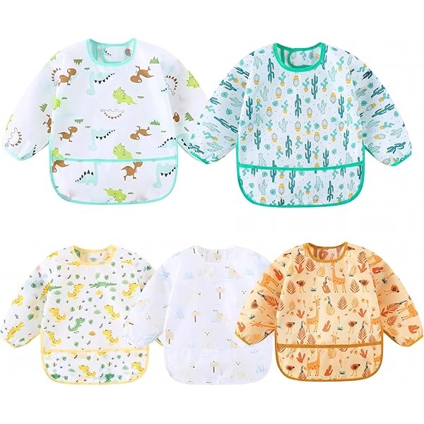 5-Pack Baby Long Sleeve Waterproof Bib Full Coverage Apron Bib