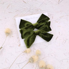 Vintage Velvet Bow Hair Clips for Baby Girl Kids Women Fall Velvet Christmas Hair Bows Barrettes Accessories (2 pcs Olive)