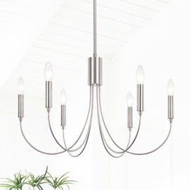 LIHHGFGS 6-Light Farmhouse Candle Chandelier for Dining Room Light Fixture Brushed Nickle Modern Foyer Chandeliers Industrial Pendant Ceiling Hanging Lamp for Living Room Kitchen Island and Entryway