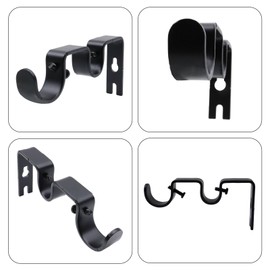 Shonmogar Double Curtain Rod Bracket 2 Pack Metal Curtain Rod Holders for Wall Sturdy Curtain Bracket for 1 Inch Curtain Rod Black Wall Mounted Curtain Rod Hooks for Bedroom Living Room Office