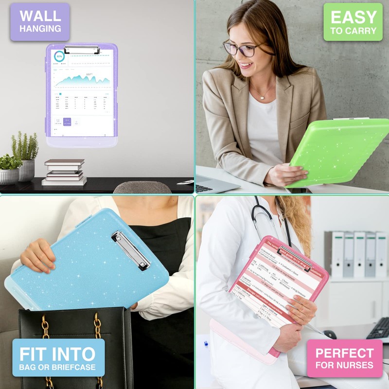 Sooez Glitter Clipboard with Storage, High Capacity Clip Boards 8.5x11