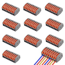 Huybaa 8 Ports Lustre Terminal, 10 Pieces Plug-In Terminals, Terminal Strip, Electrical Terminals, Connection Terminal (Orange)