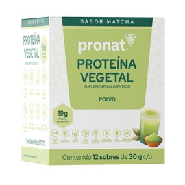 PRONAT | Proteína Vegetal en Polvo | Sabor Matcha 12 Sobres de 30 g | 19 g de Proteína por Porción | Sin Azúcar | Sin Gluten | Apta para Vegetarianos 