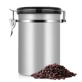 Coffee Container Large Airtight Stainless Steel Black Kitchen Storage Canister(Silver 1.8L )